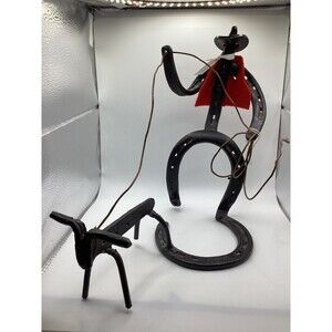 Metal Horseshoe Art Cowboy Roping Sheep American Folk Art